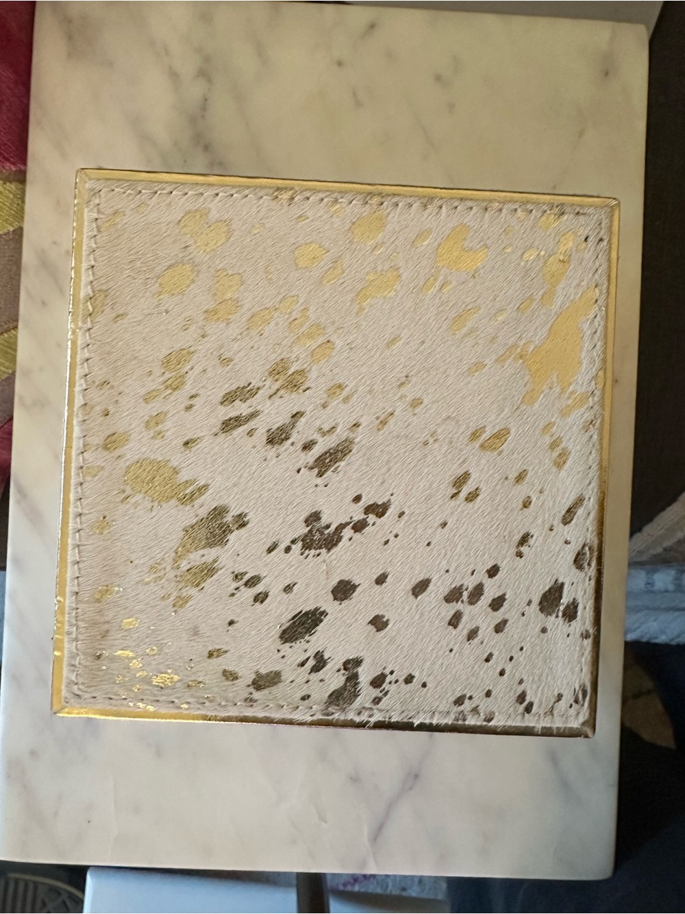 Elegant White and Gold Hair on Hide  (Genuine Leather) Accent Box - Home Accents